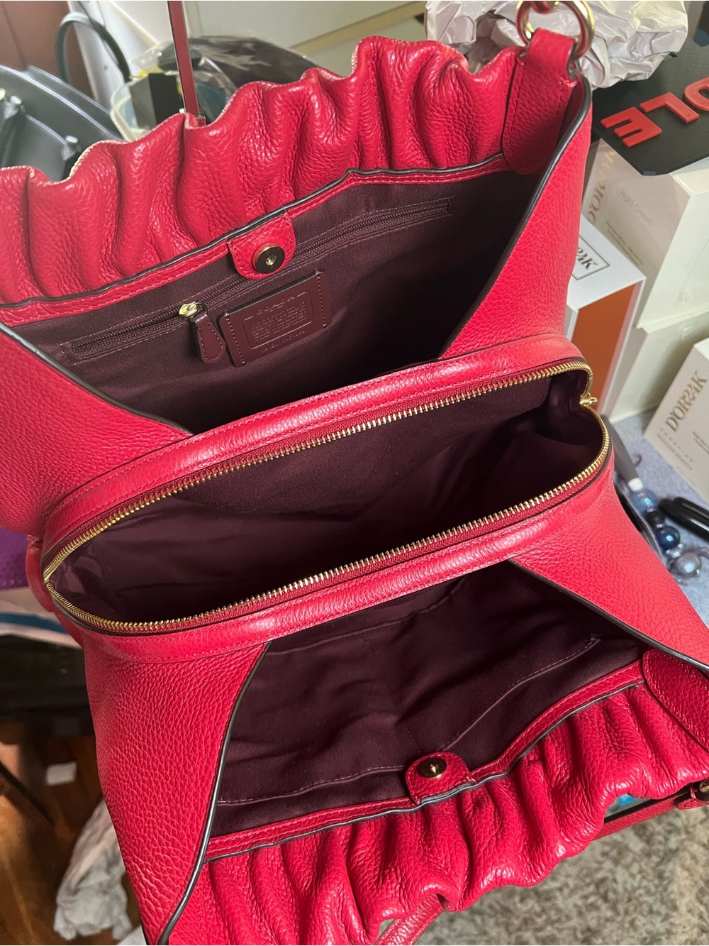 Coach Maya Red Pebbled Leather Shoulder Bag with Gold Hardware - Picture 6 of 6